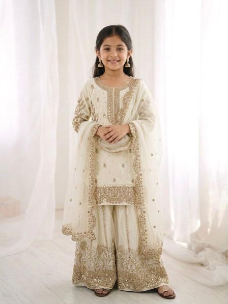 Kids Ethnic Wear ZSR 3169 Fendy Silk White Mumbai wholesale children boutique clothing